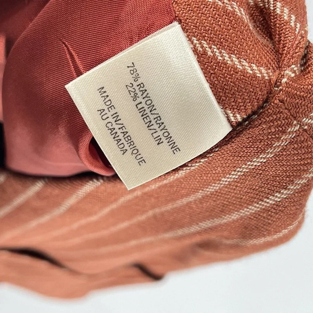 Alfred Sung Vintage Linen Blend Brown Striped Blazer Sz 8 Shoudler Pads - Picture 6 of 7